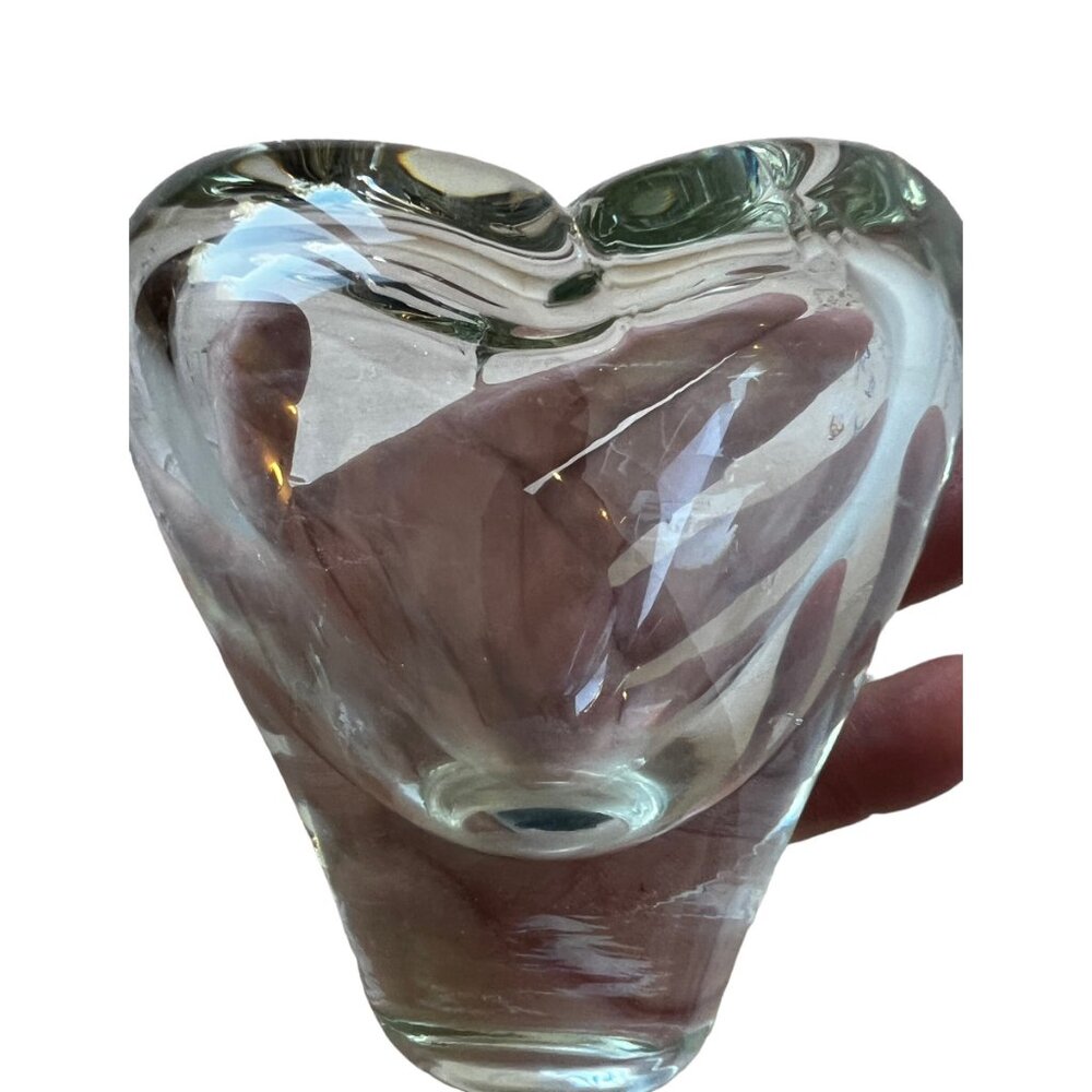 Hand Blown Clear Heart Vase 4” MCM - Picture 5 of 5